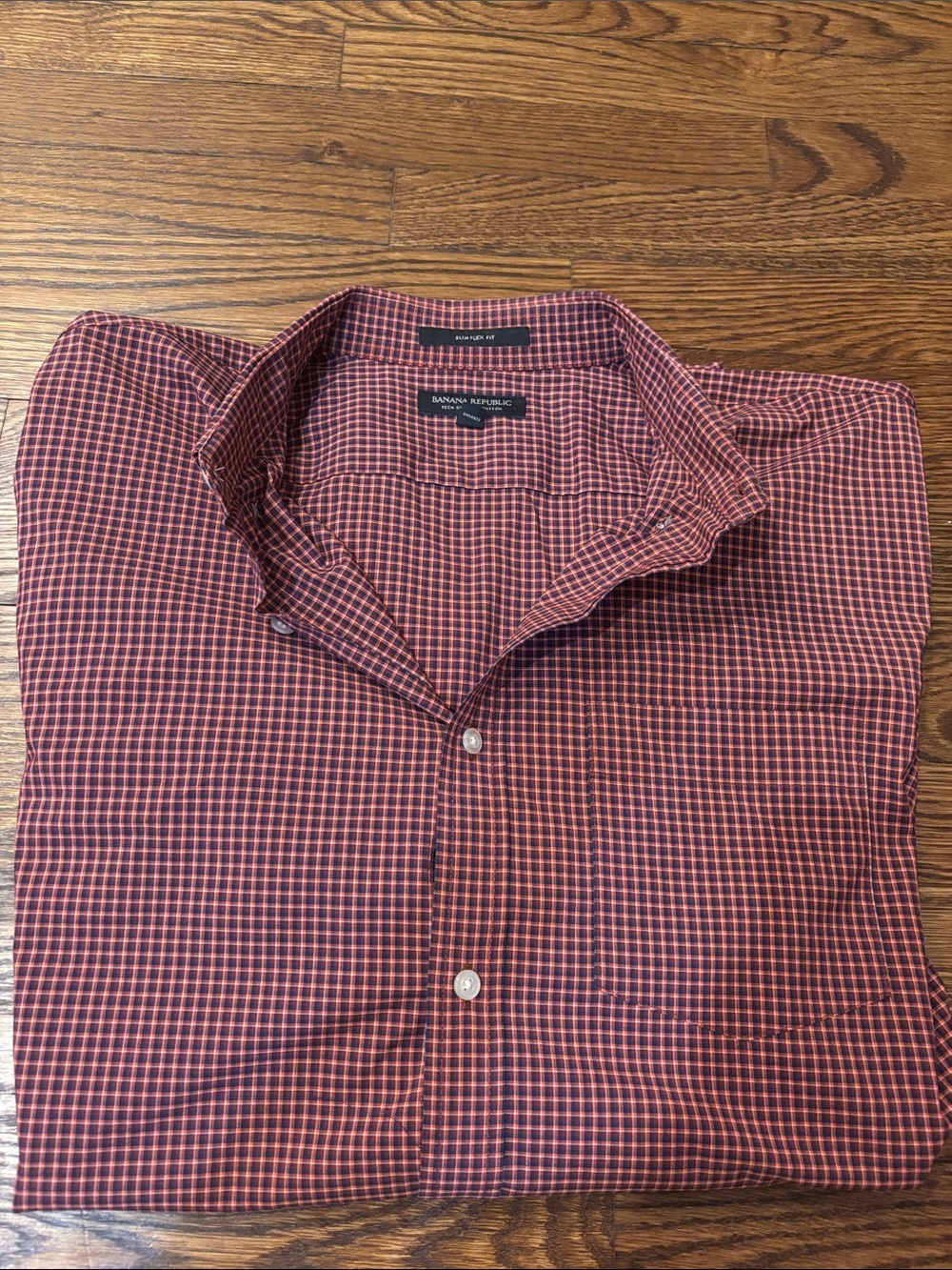 Banana Republic Men’s Red and Navy Mini-Check Button-Down Shirt